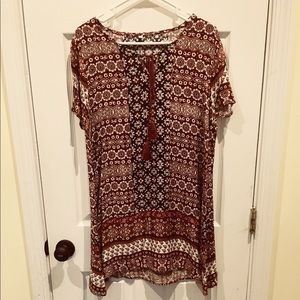 Short sleeve floral earth tone boho dress size M